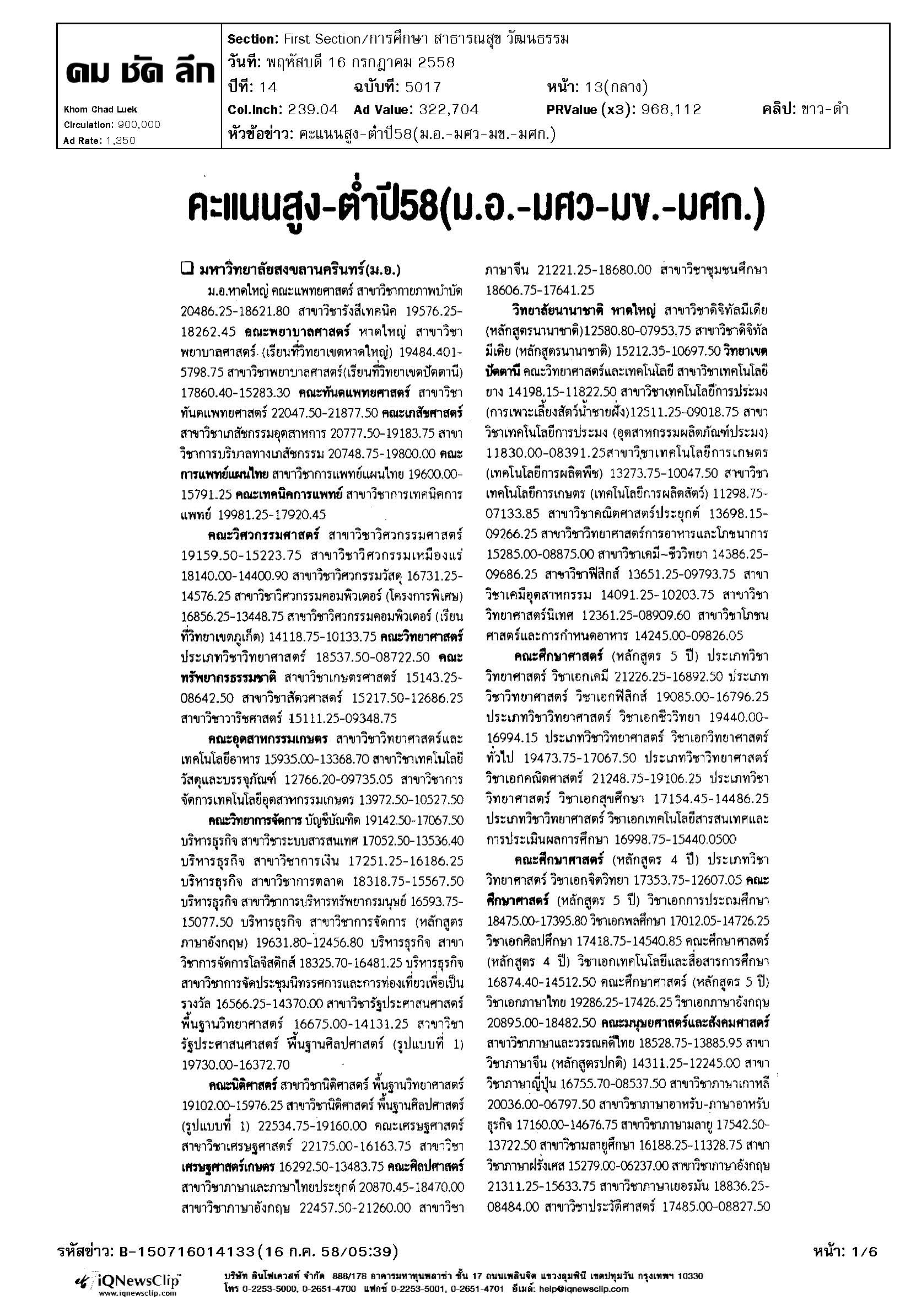 คะแนนสูงต่ำ58-01